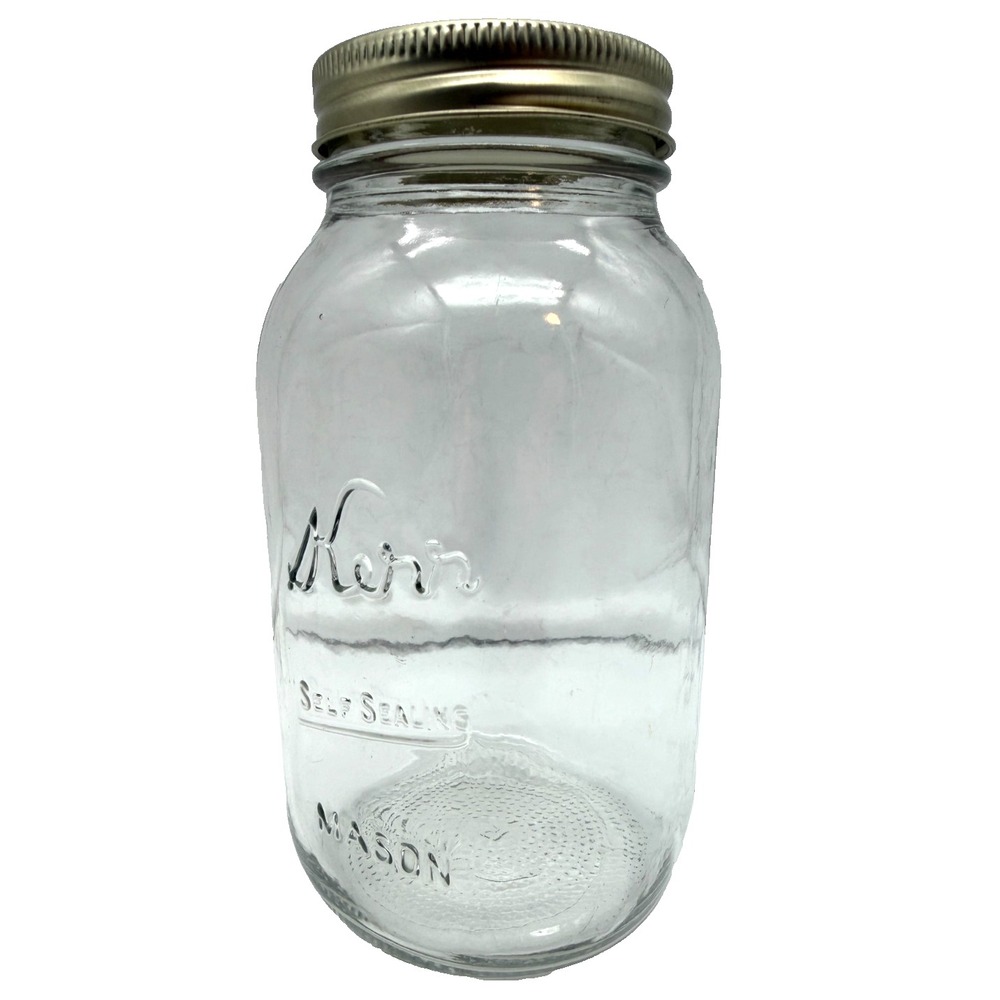 Vintage Kerr Self Sealing Mason Jar Quart Clear Glass Regular Mouth Lid #15